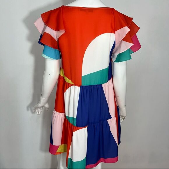 Crosby by Mollie Burch Color Block Flutter Sleeve Ruffle Mini Dress -- XS - Picture 7 of 11